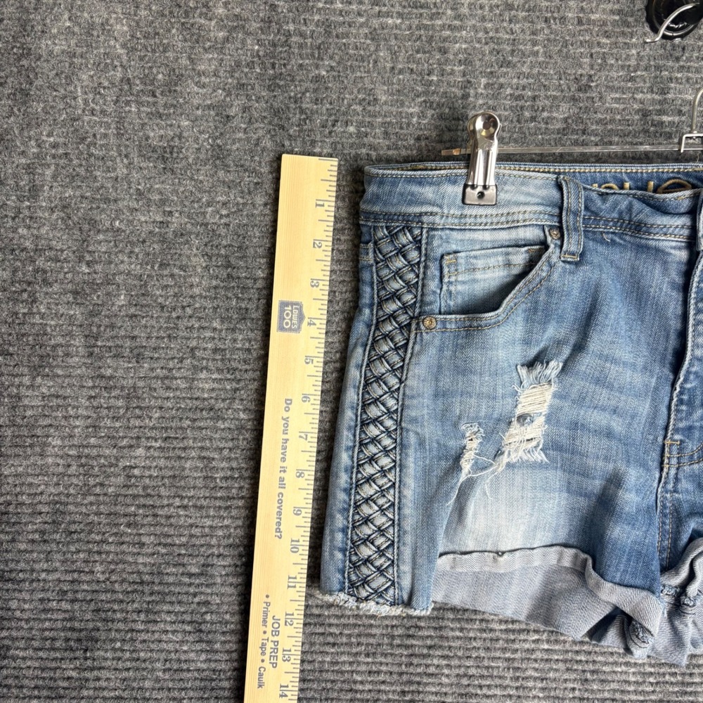 Rue21 Womens High Waisted Braided Side Denim Shorts Medium Wash Distressed 11/12 - Picture 4 of 6